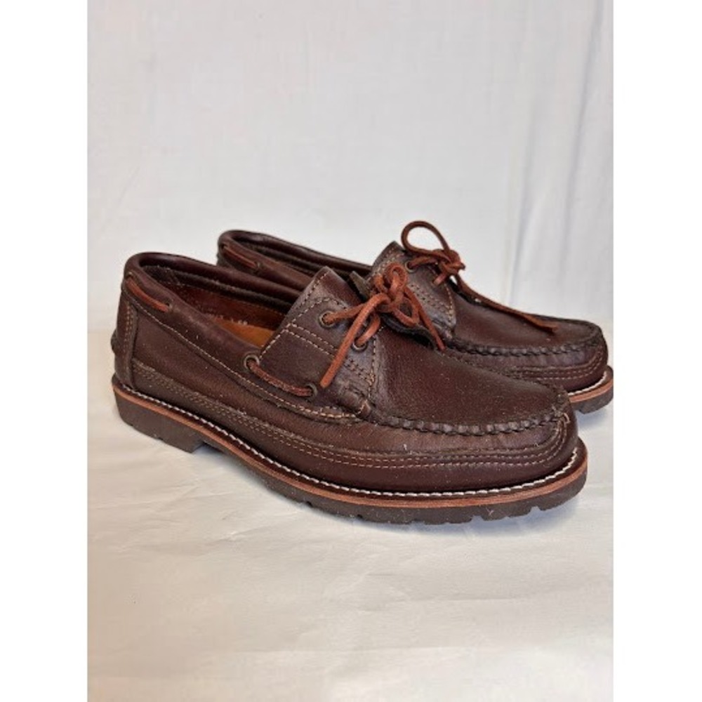 G.H. Bass Camp Moc Brown Leather Boat Shoes Vibram Gumlite Mens 9.5 EE